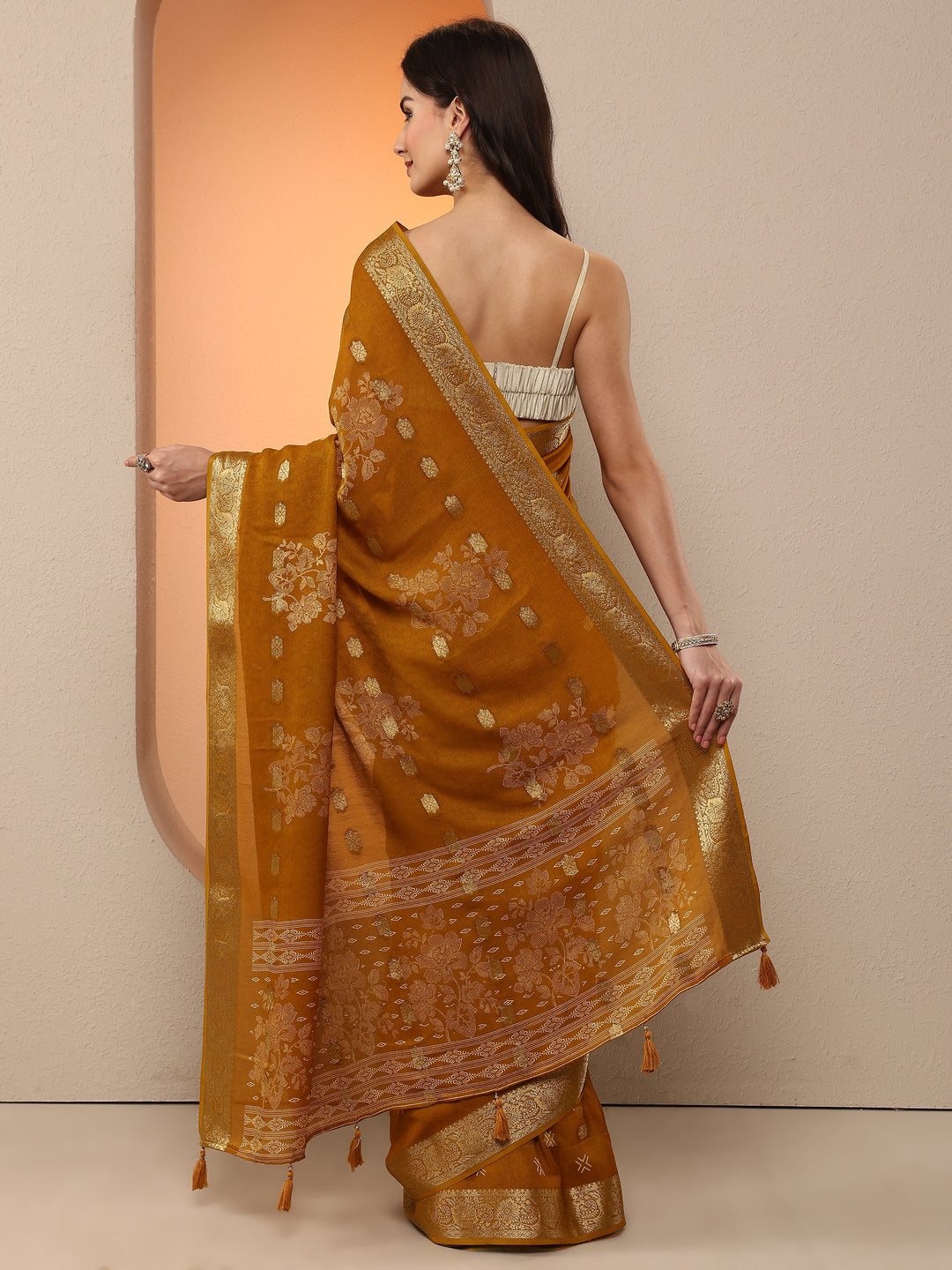 Mustard Woven Design Silk Blend Saree With Unstitched Blouse Piece