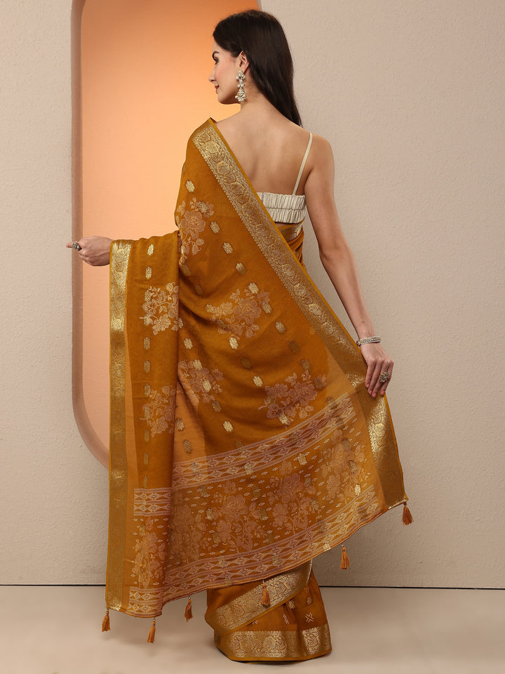 Mustard Woven Design Silk Blend Saree With Unstitched Blouse Piece