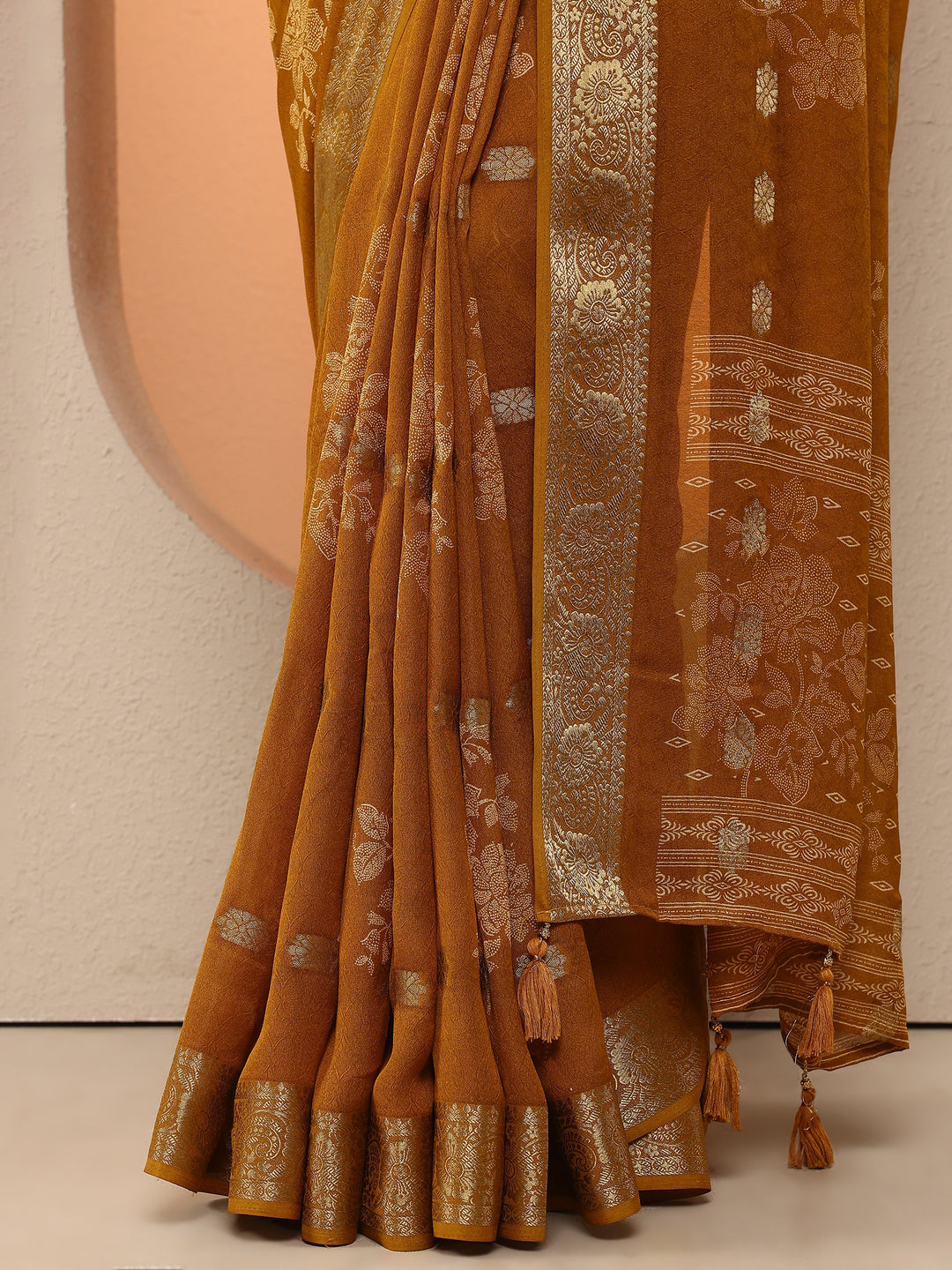Mustard Woven Design Silk Blend Saree With Unstitched Blouse Piece