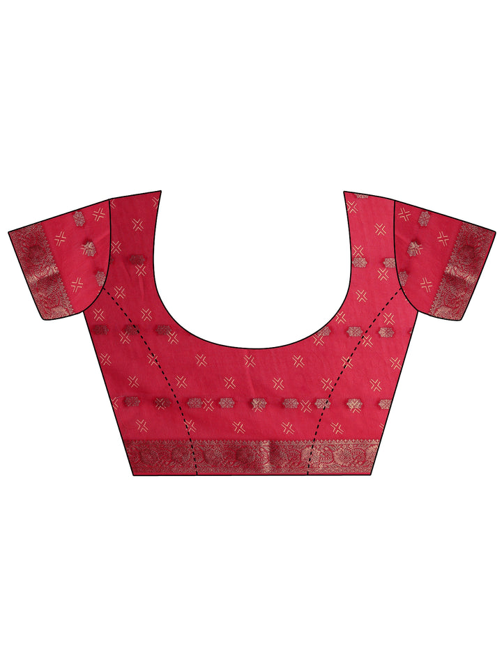 Red Woven Design Silk Blend Saree With Unstitched Blouse Piece