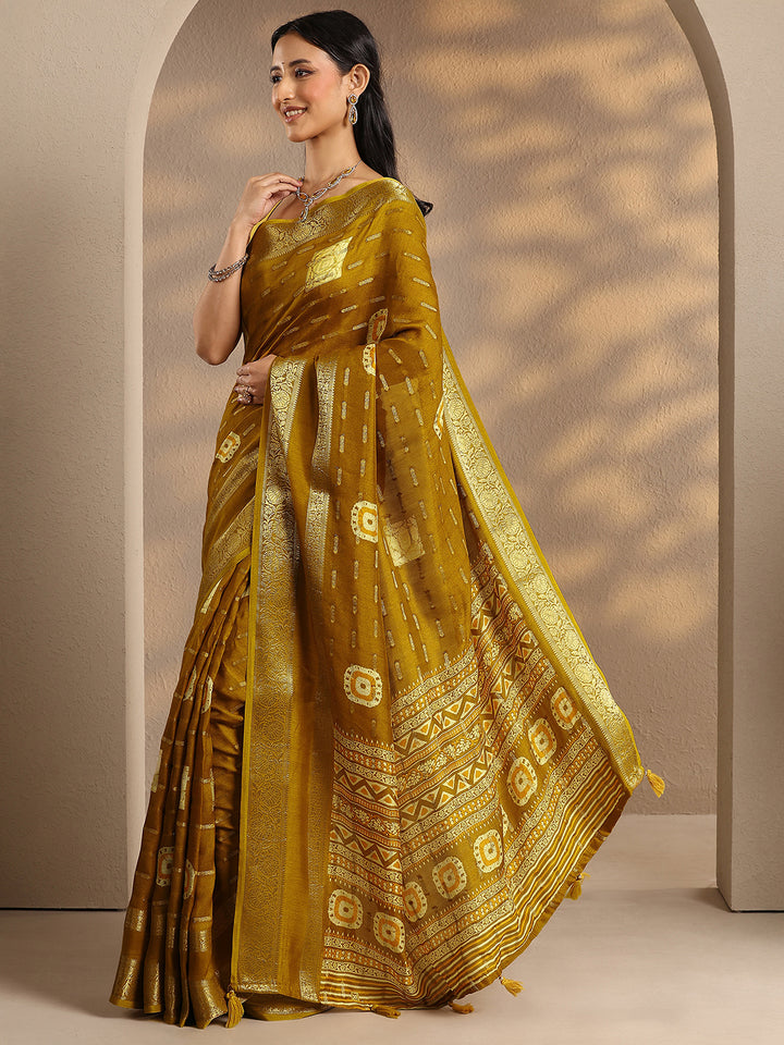 Mustard Woven Design Silk Blend Saree With Unstitched Blouse Piece