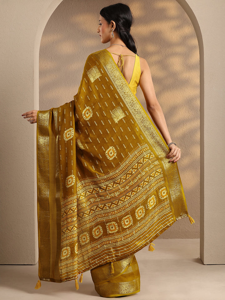 Mustard Woven Design Silk Blend Saree With Unstitched Blouse Piece