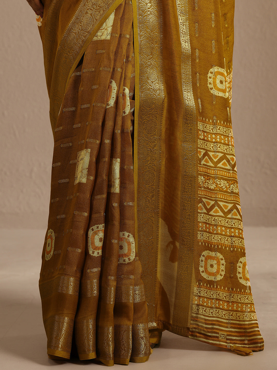 Mustard Woven Design Silk Blend Saree With Unstitched Blouse Piece