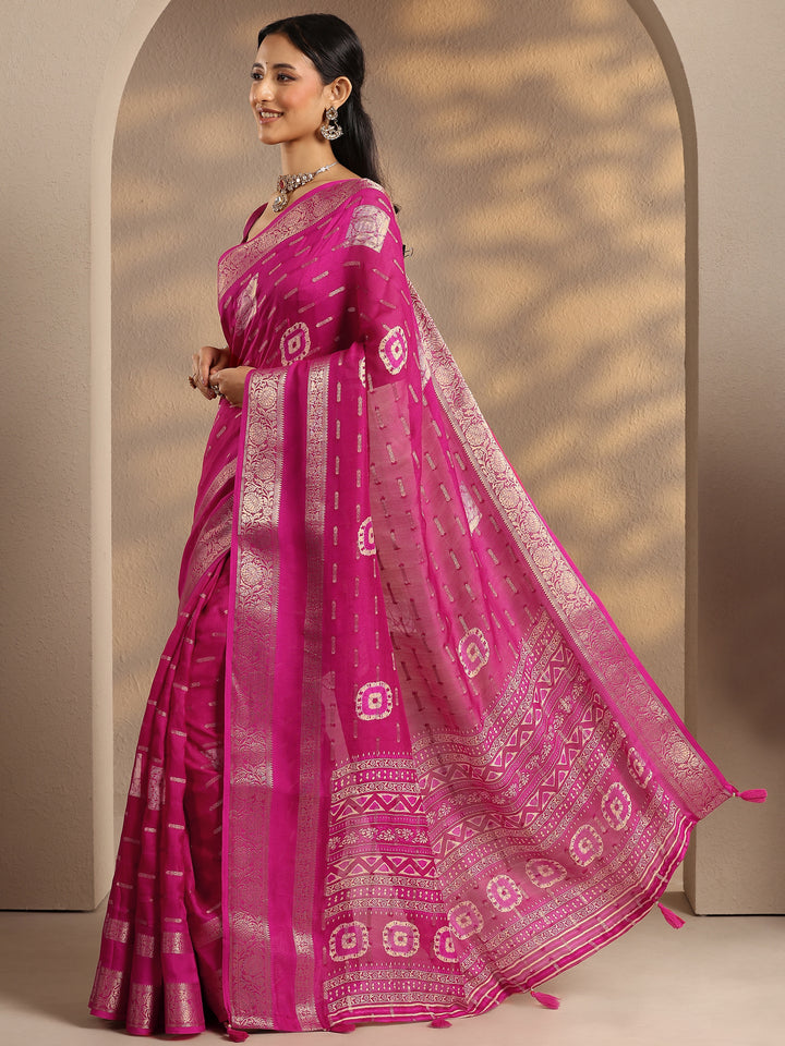 Pink Woven Design Silk Blend Saree With Unstitched Blouse Piece