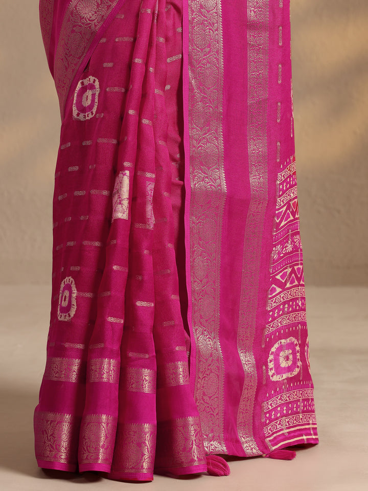Pink Woven Design Silk Blend Saree With Unstitched Blouse Piece