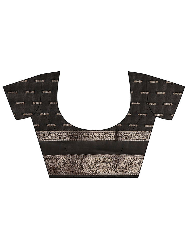 Black Woven Design Silk Blend Saree With Unstitched Blouse Piece