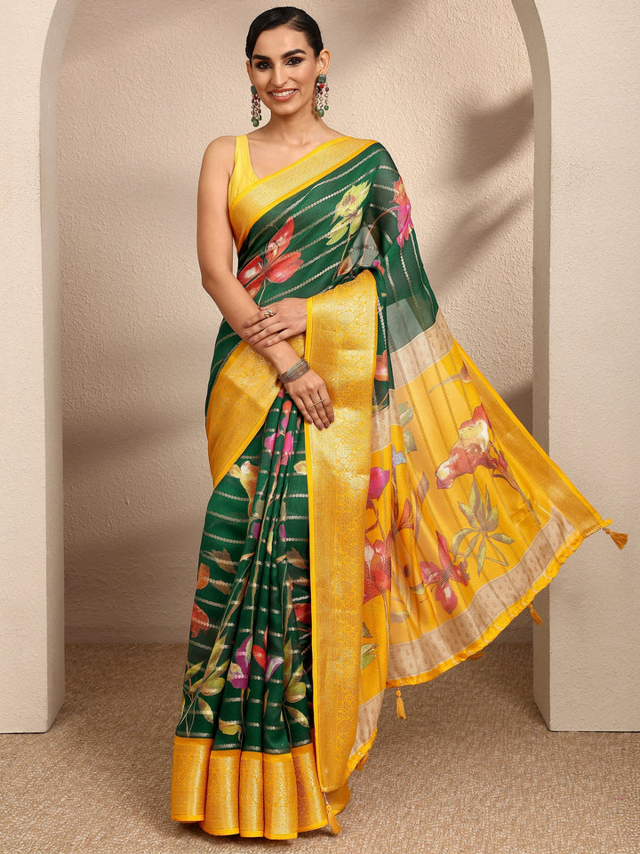 Green Woven Design Silk Blend Saree With Unstitched Blouse Piece