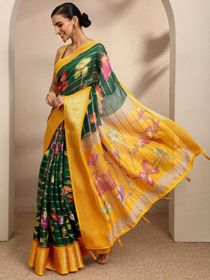 Green Woven Design Silk Blend Saree With Unstitched Blouse Piece