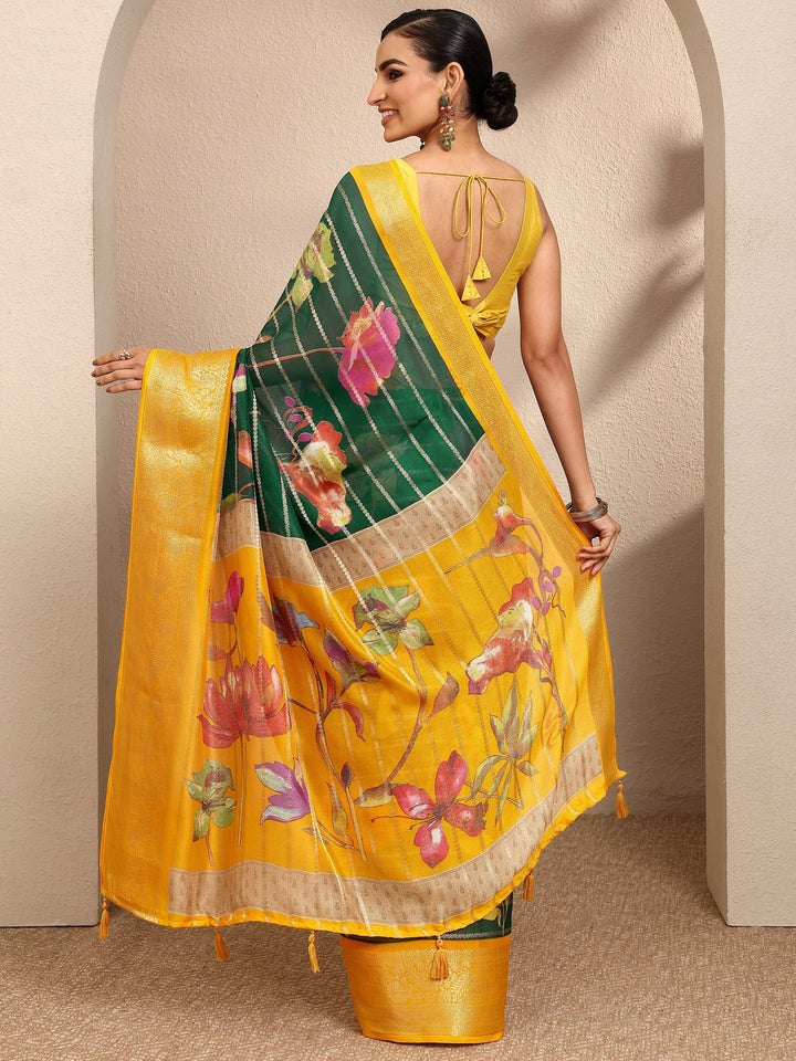 Green Woven Design Silk Blend Saree With Unstitched Blouse Piece