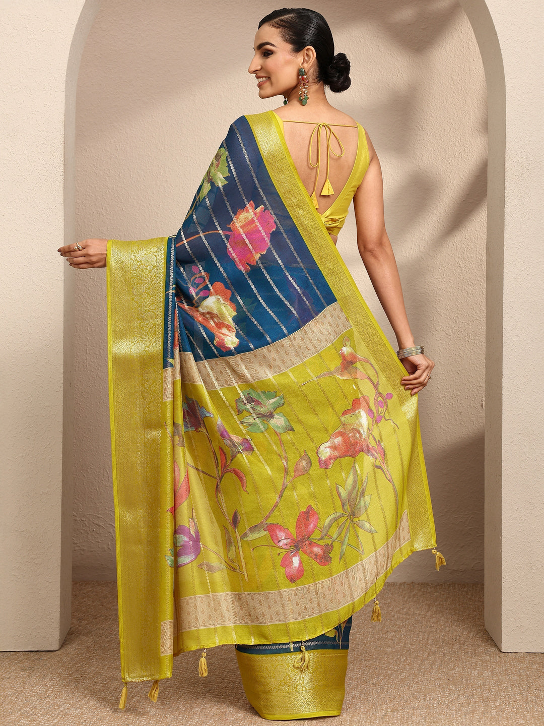 Blue Woven Design Silk Blend Saree With Unstitched Blouse Piece