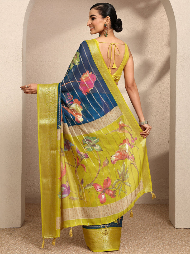 Blue Woven Design Silk Blend Saree With Unstitched Blouse Piece