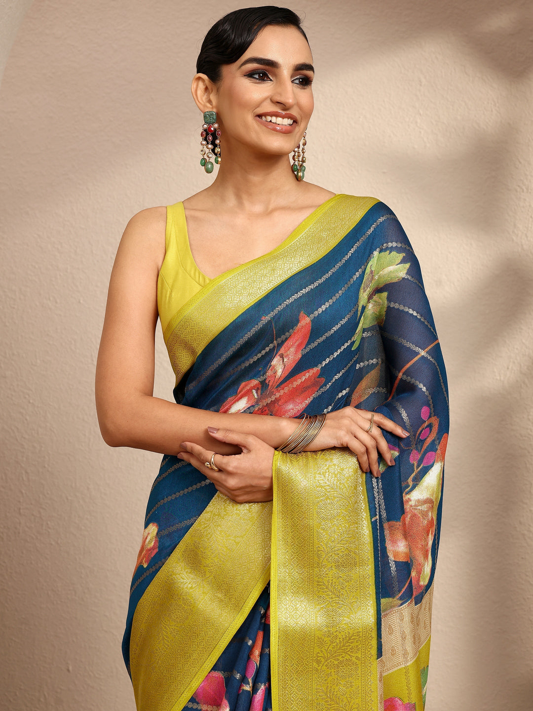 Blue Woven Design Silk Blend Saree With Unstitched Blouse Piece