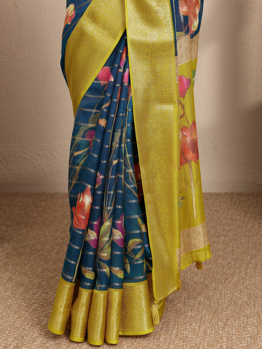 Blue Woven Design Silk Blend Saree With Unstitched Blouse Piece