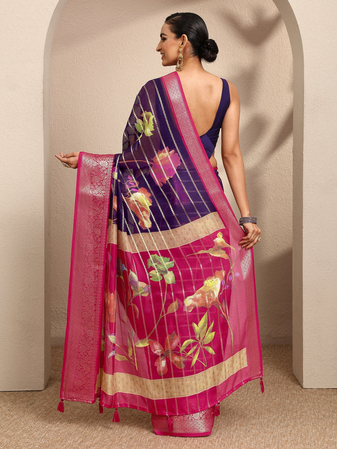 Purple Woven Design Silk Blend Saree With Unstitched Blouse Piece