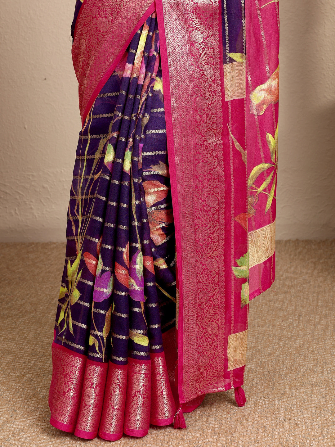 Purple Woven Design Silk Blend Saree With Unstitched Blouse Piece