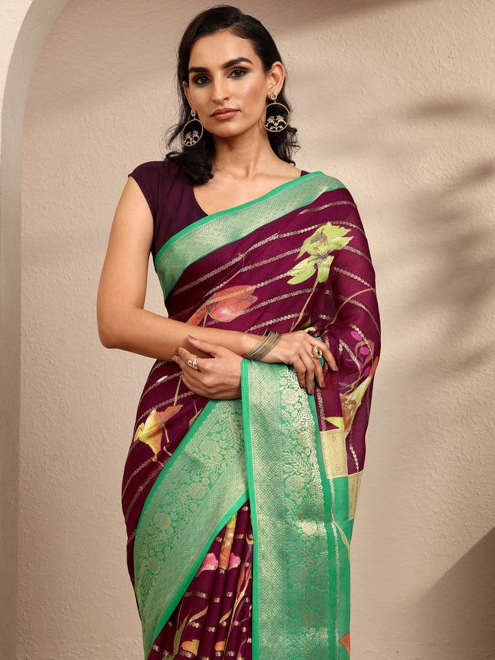 Maroon Woven Design Silk Blend Saree With Unstitched Blouse Piece