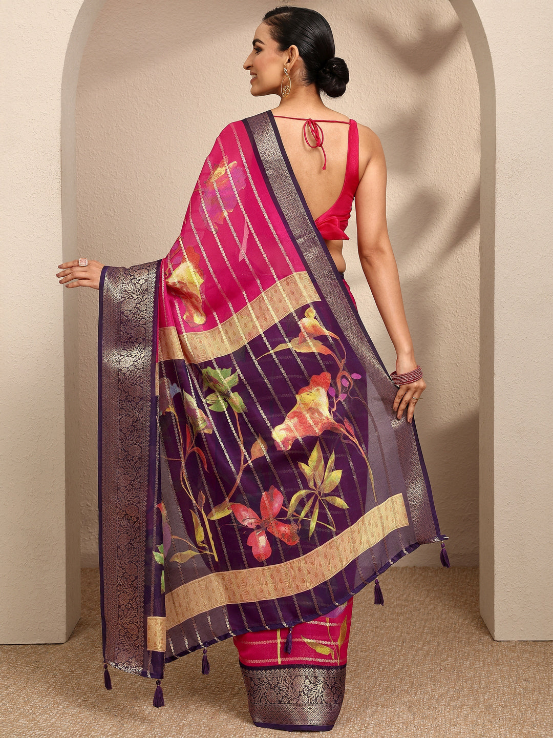 Pink Woven Design Silk Blend Saree With Unstitched Blouse Piece