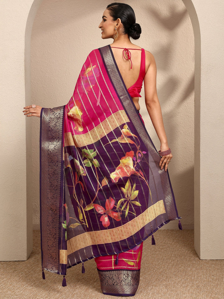 Pink Woven Design Silk Blend Saree With Unstitched Blouse Piece