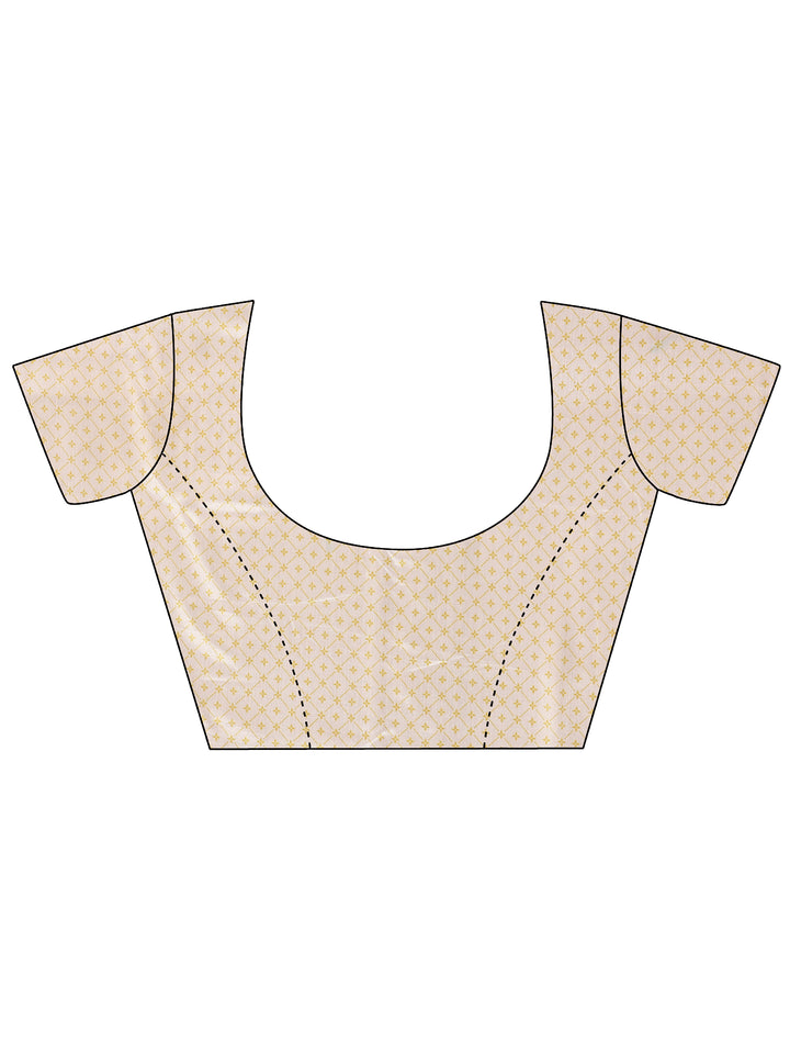 Off White Printed Silk Blend Saree With Unstitched Blouse Piece