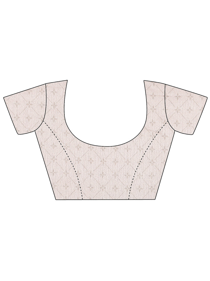 Off White Printed Silk Blend Saree With Unstitched Blouse Piece