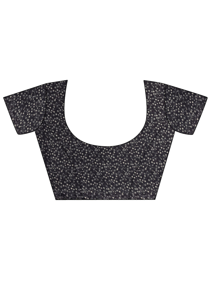 Grey Printed Silk Blend Saree With Unstitched Blouse Piece