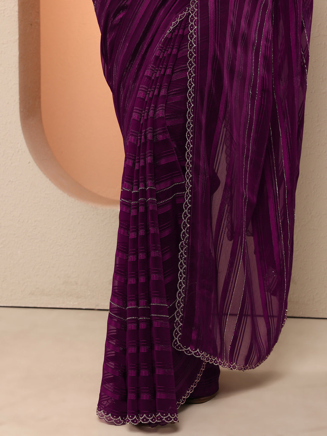 Burgundy Woven Design Chinon Saree With Unstitched Blouse Piece