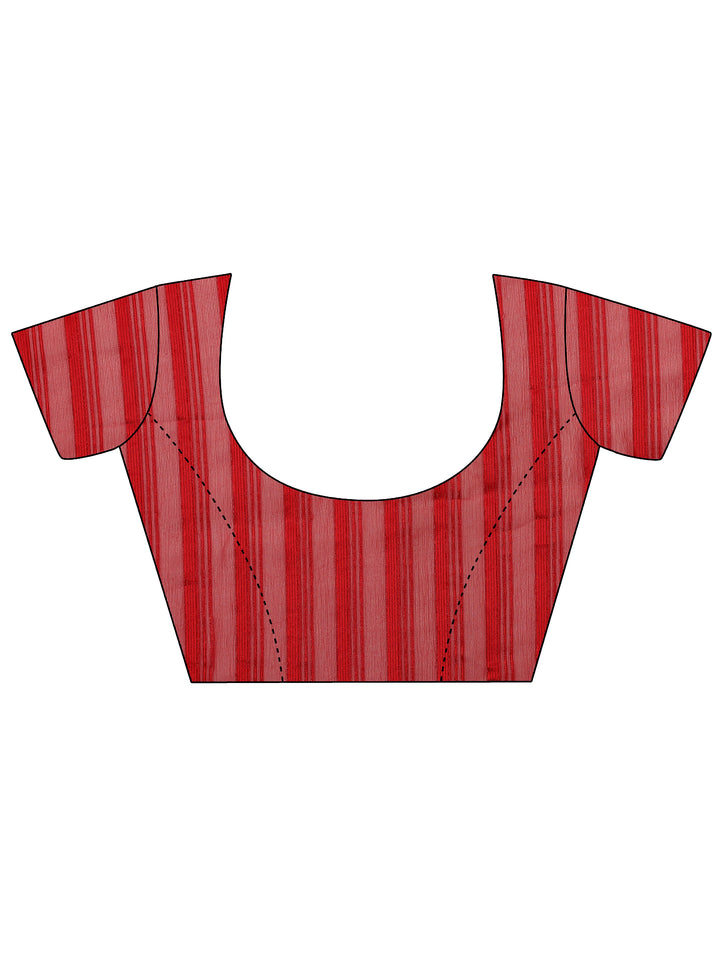 Red Woven Design Chinon Saree With Unstitched Blouse Piece