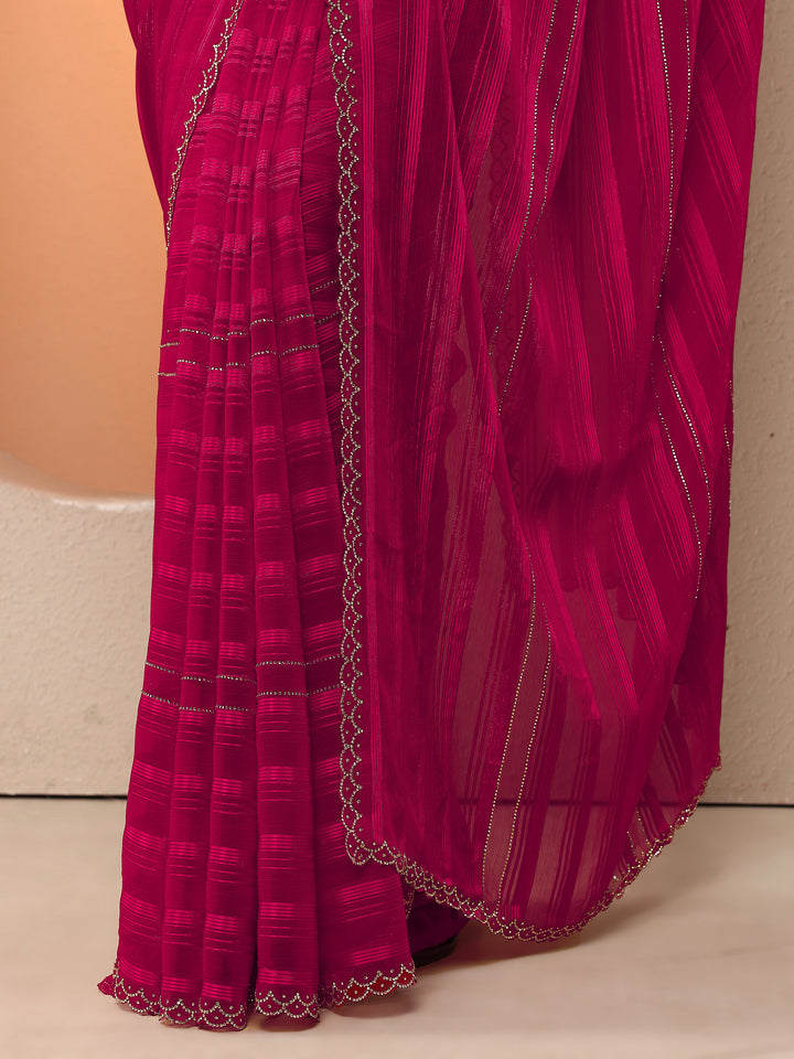 Pink Woven Design Chinon Saree With Unstitched Blouse Piece