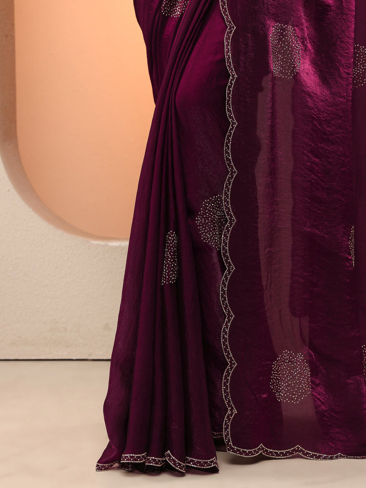 Maroon Embellished Organza Saree With Unstitched Blouse Piece