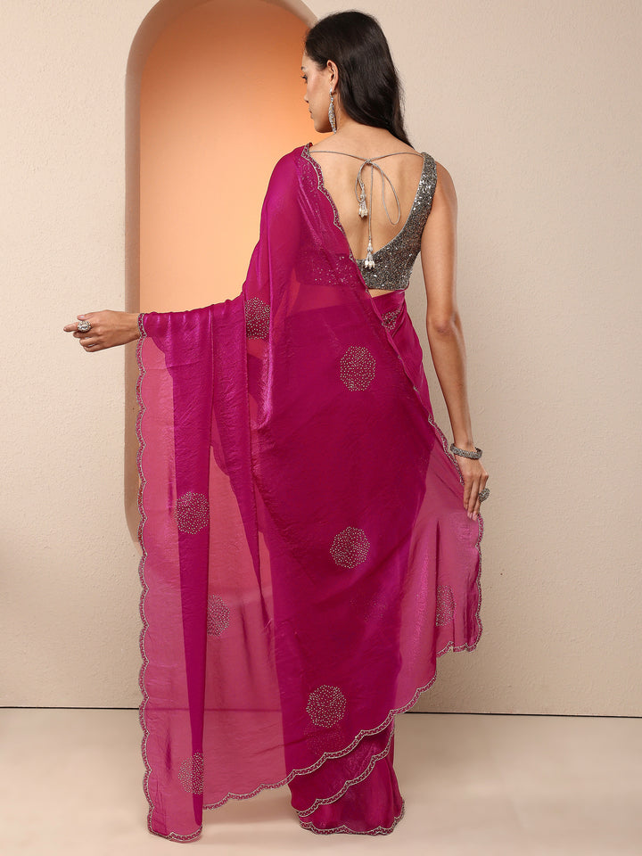 Pink Embellished Organza Saree With Unstitched Blouse Piece