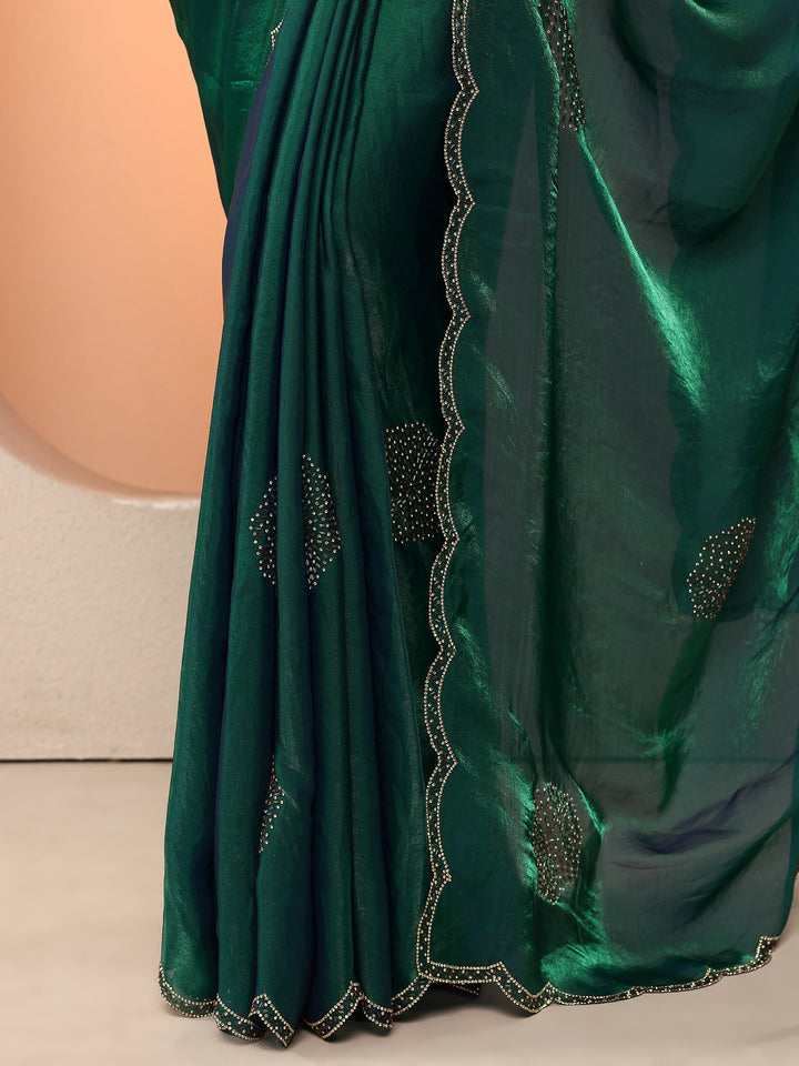 Green Embellished Organza Saree With Unstitched Blouse Piece