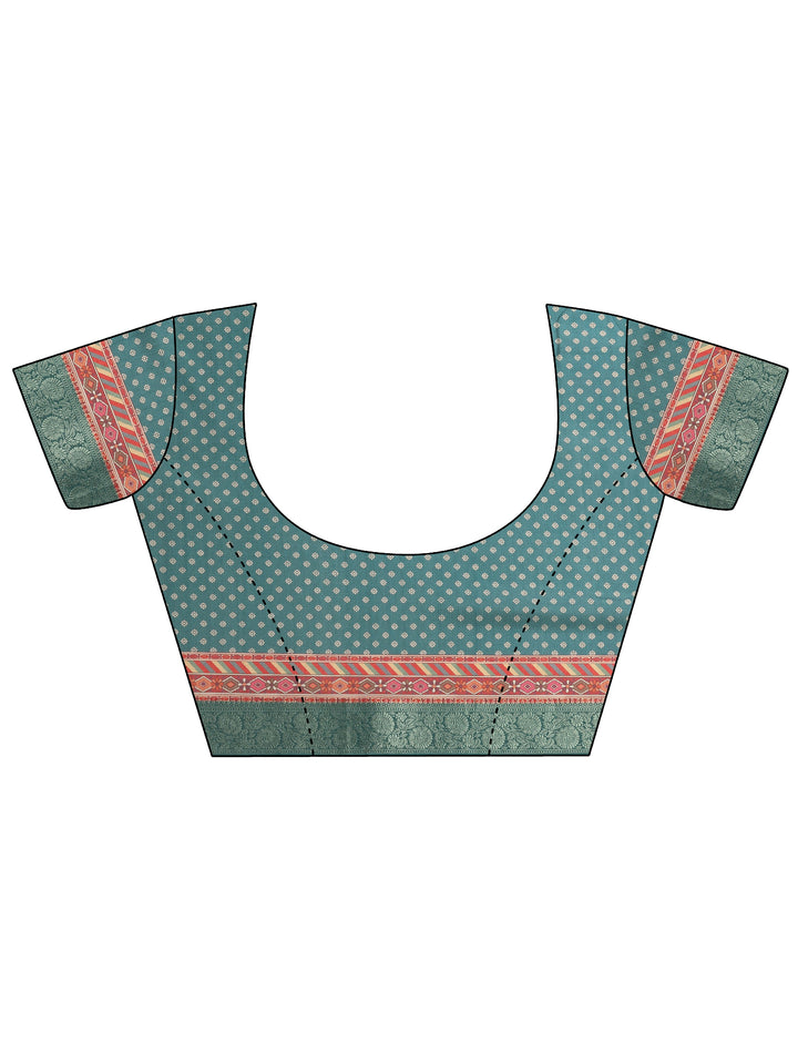 Multi Printed Silk Blend Saree With Unstitched Blouse Piece