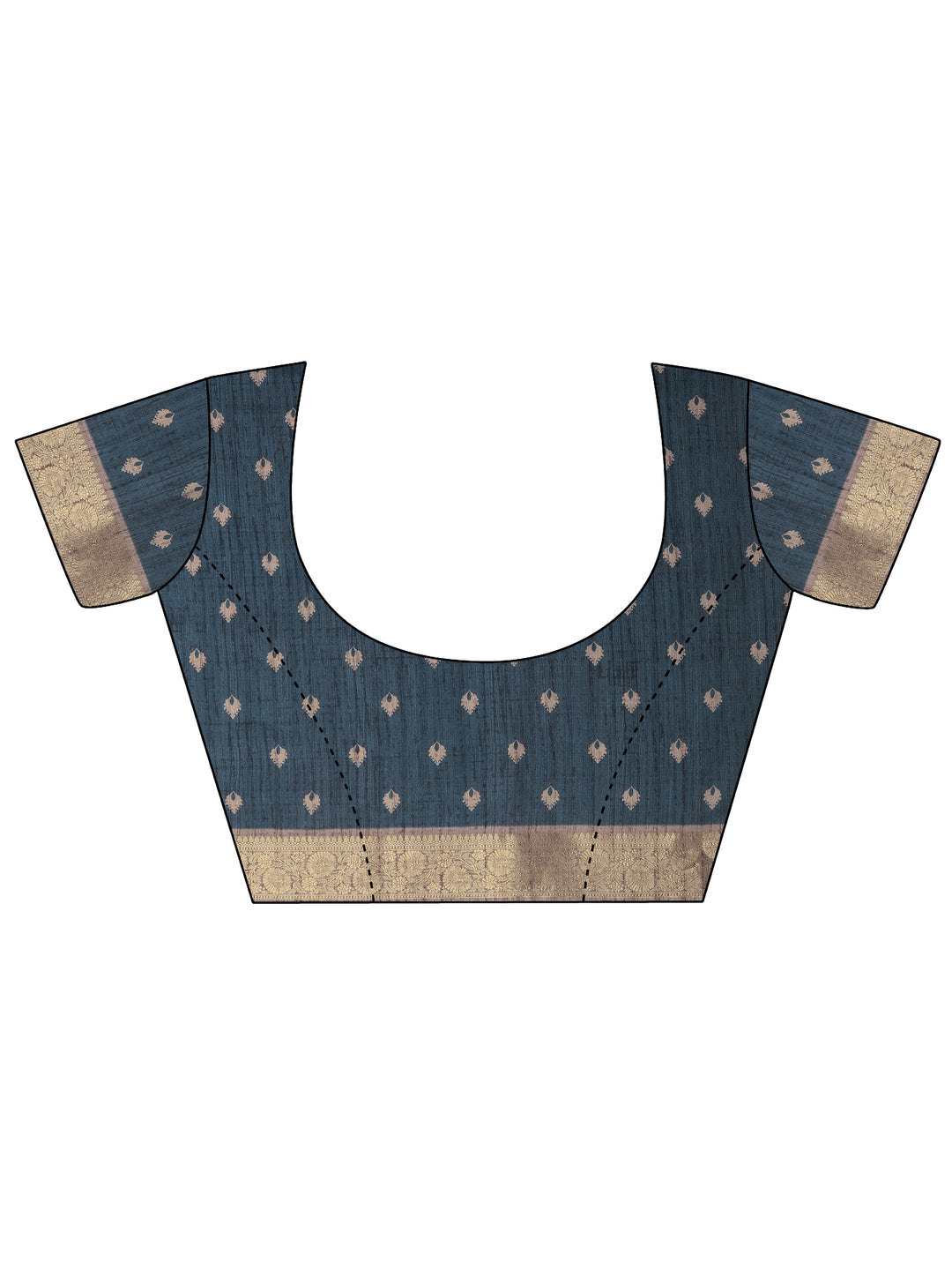 Blue Printed Silk Blend Saree With Unstitched Blouse Piece