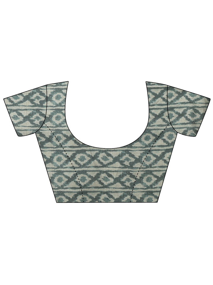 Green Printed Silk Blend Saree With Unstitched Blouse Piece