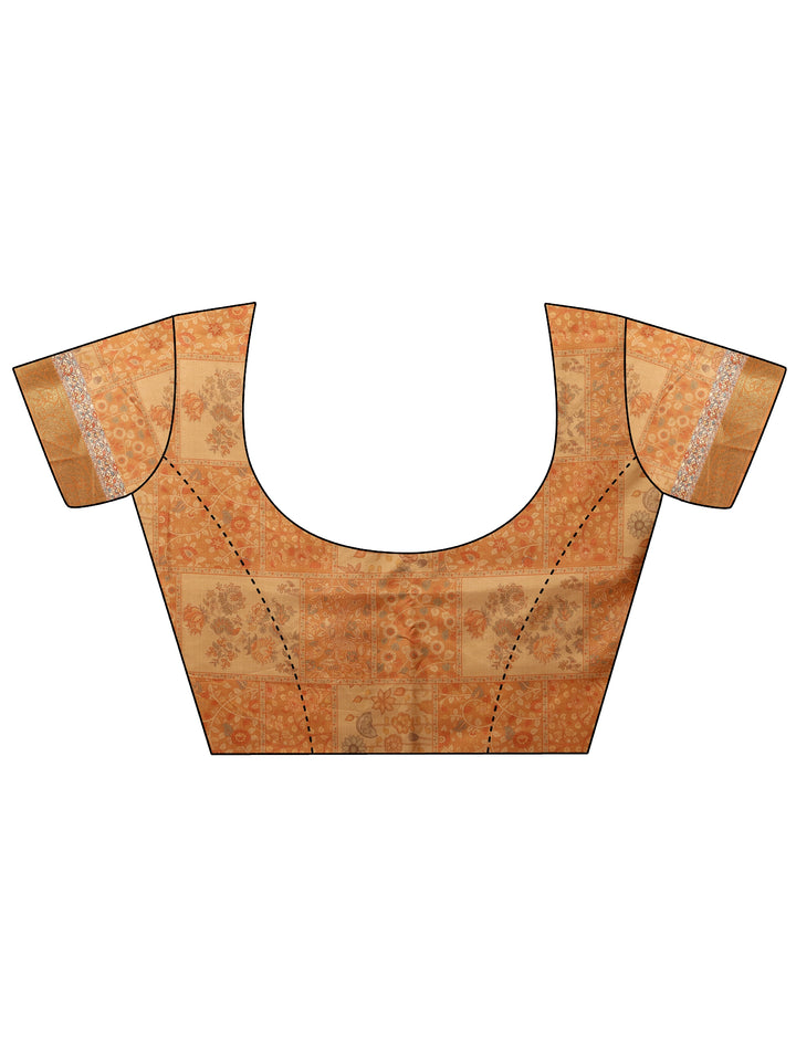 Multi Printed Silk Blend Saree With Unstitched Blouse Piece