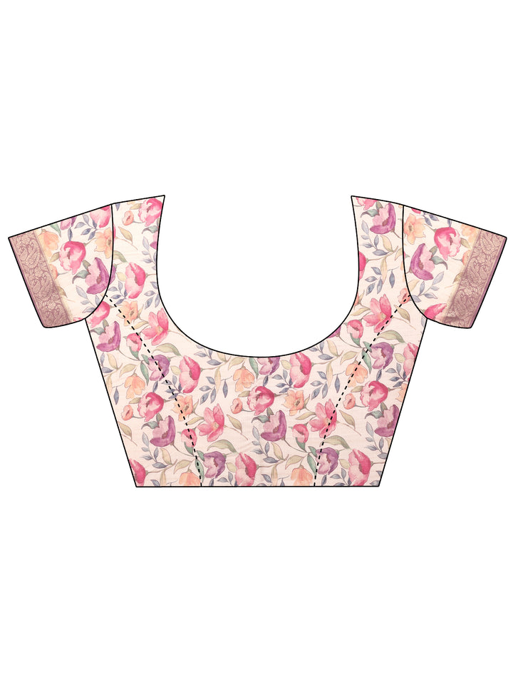 Mauve Printed Silk Blend Saree With Unstitched Blouse Piece