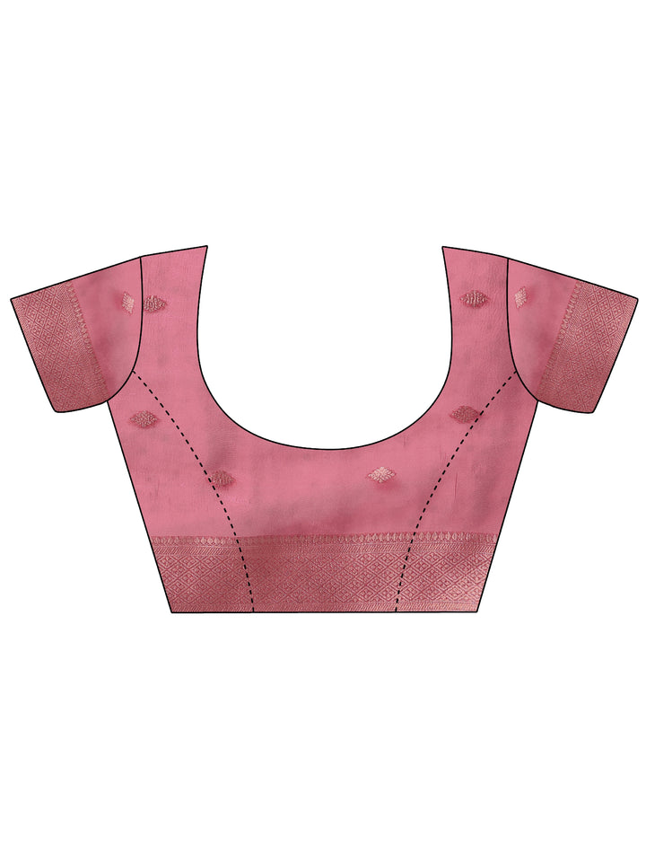 Pink Printed Organza Saree With Unstitched Blouse Piece