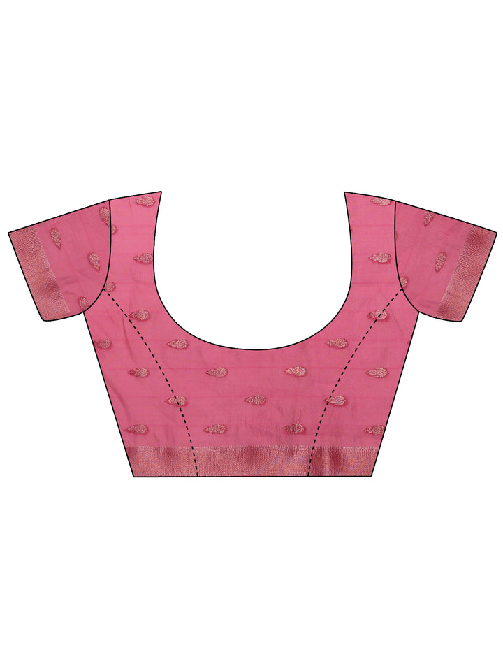 Pink Printed Organza Saree With Unstitched Blouse Piece