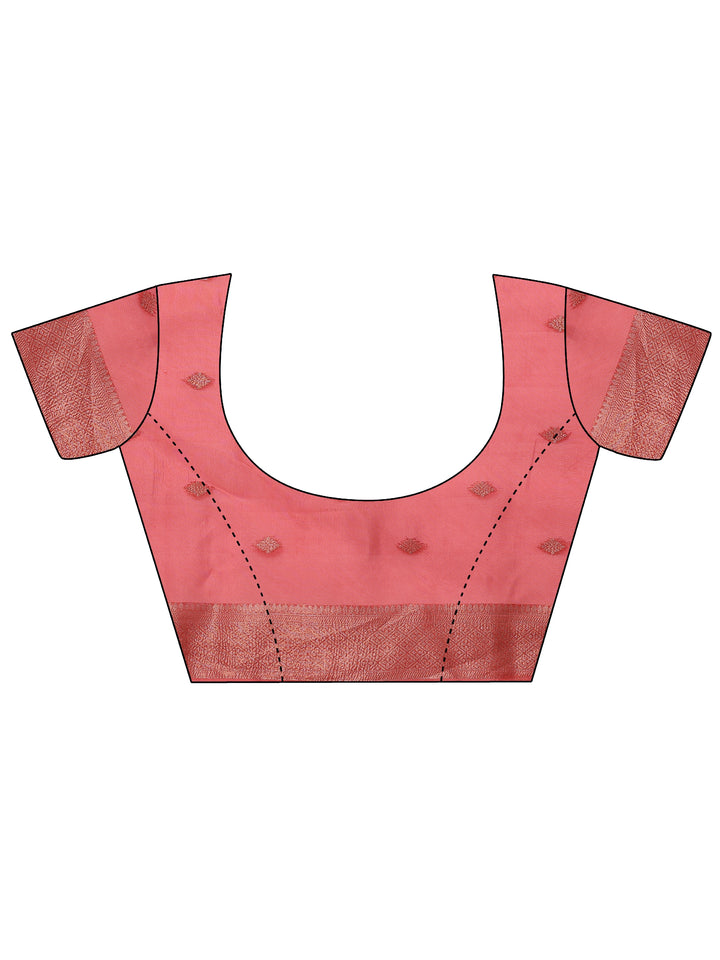 Coral Leheriya Printed Organza Saree With Unstitched Blouse Piece