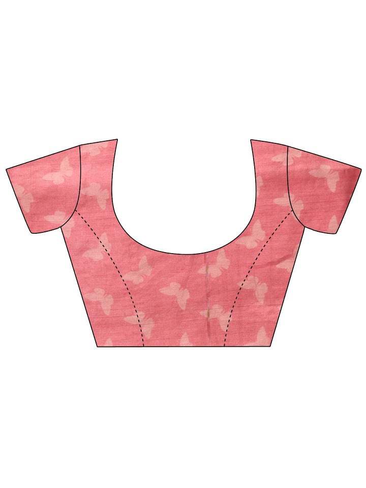 Beige Printed Silk Blend Saree With Unstitched Blouse Piece