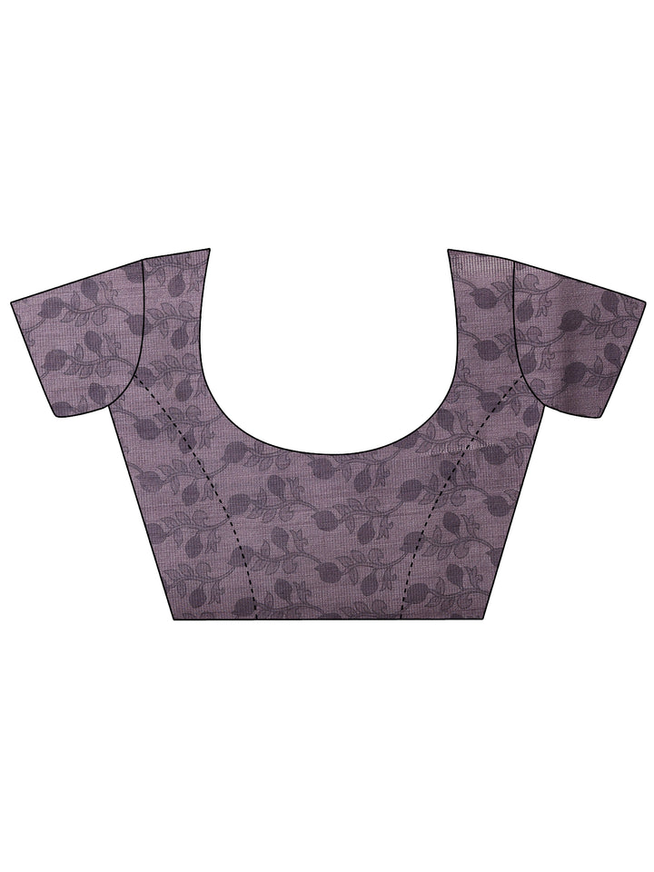 Taupe Printed Silk Blend Saree With Unstitched Blouse Piece