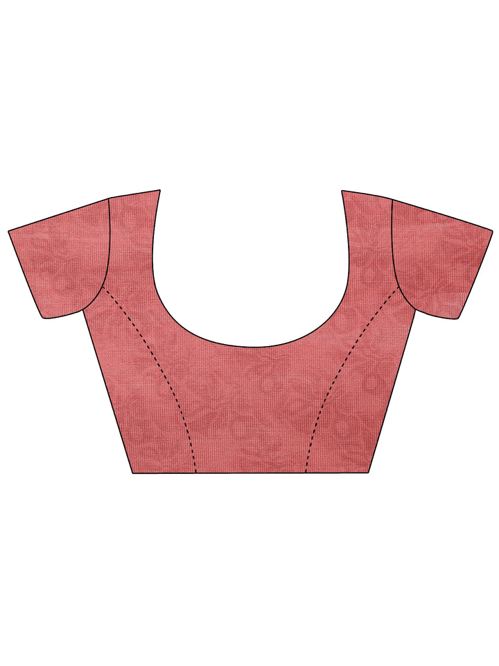 Rust Printed Silk Blend Saree With Unstitched Blouse Piece