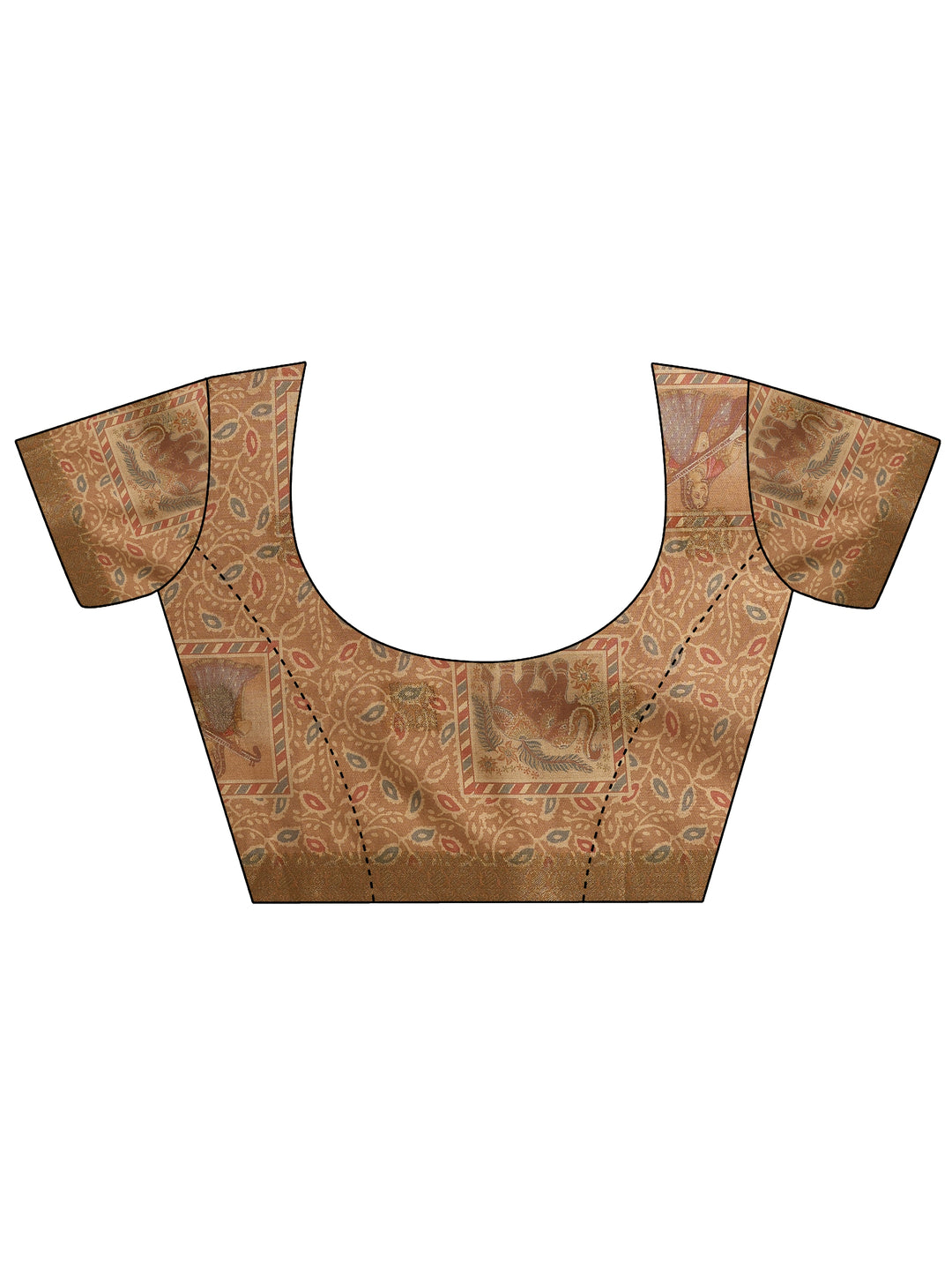 Brown Printed Silk Blend Saree With Unstitched Blouse Piece