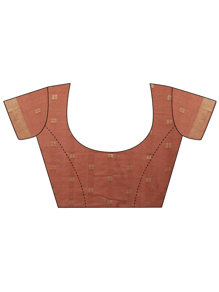 Brown Printed Silk Blend Saree With Unstitched Blouse Piece