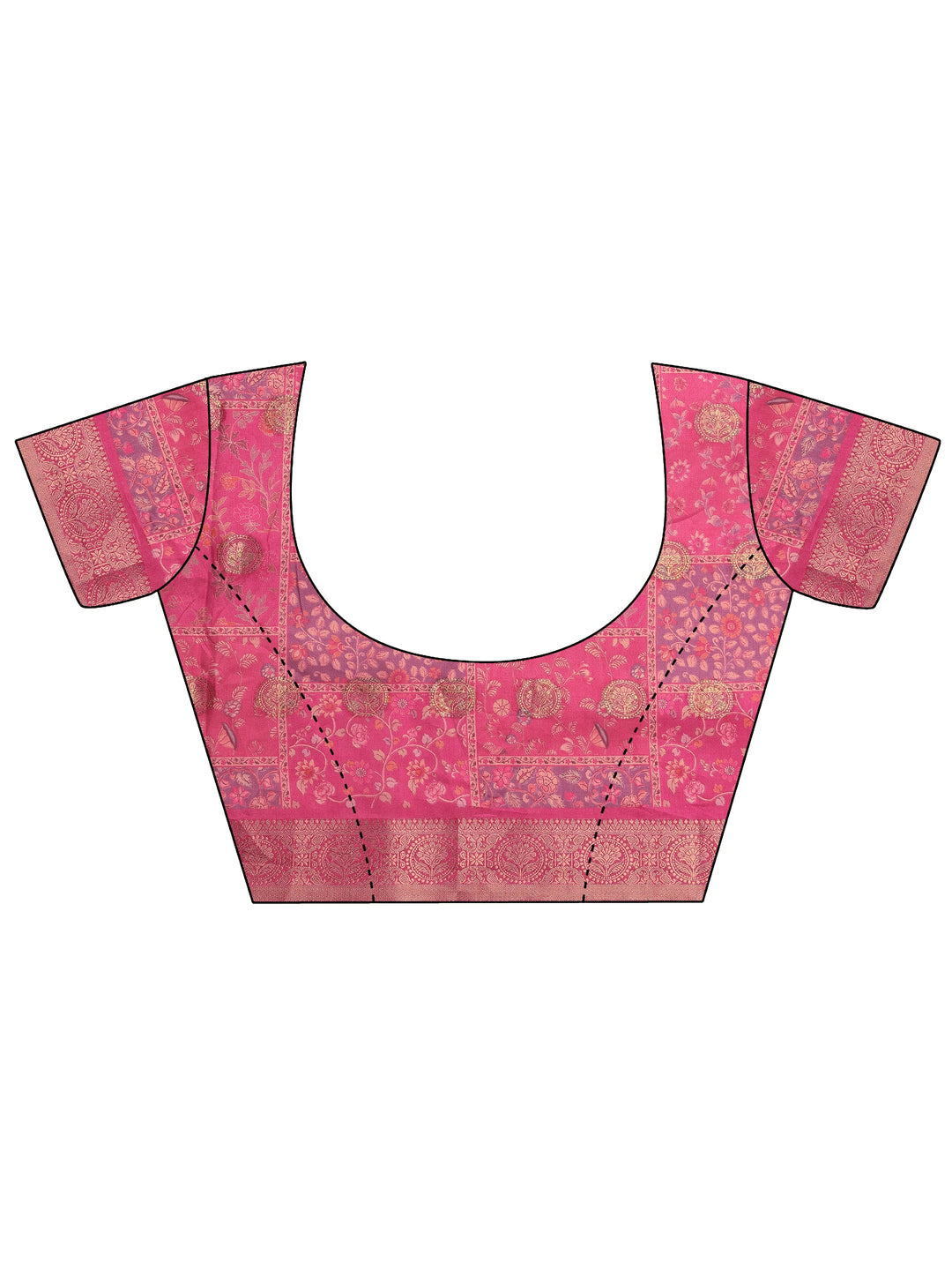 Pink Printed Silk Blend Saree With Unstitched Blouse Piece