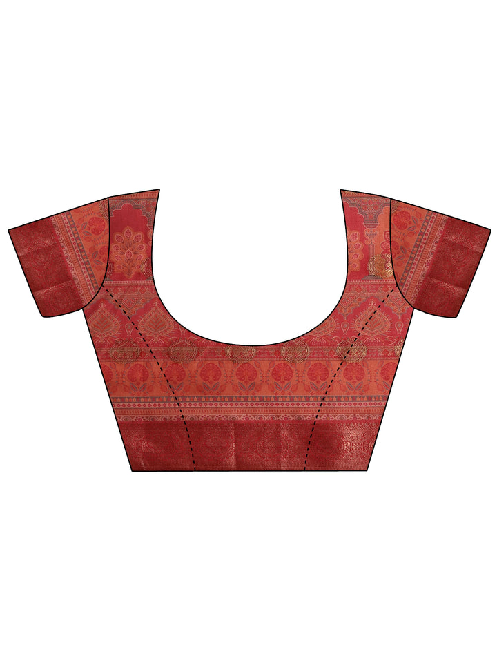 Multi Printed Silk Blend Saree With Unstitched Blouse Piece