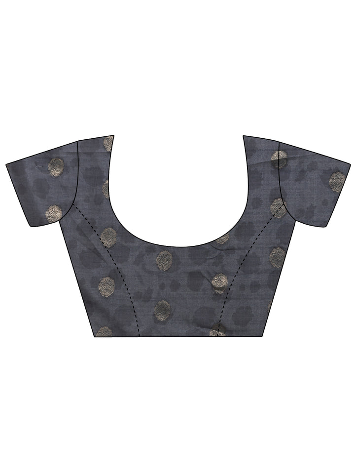 Grey Printed Silk Blend Saree With Unstitched Blouse Piece