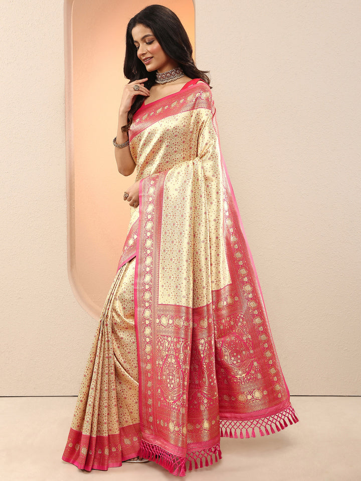 Gold Woven Design Silk Blend Saree With Unstitched Blouse Piece