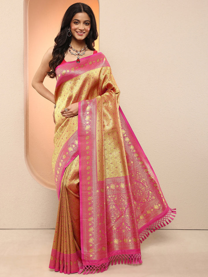 Mustard Woven Design Silk Blend Saree With Unstitched Blouse Piece