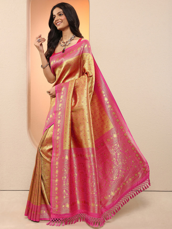 Mustard Woven Design Silk Blend Saree With Unstitched Blouse Piece